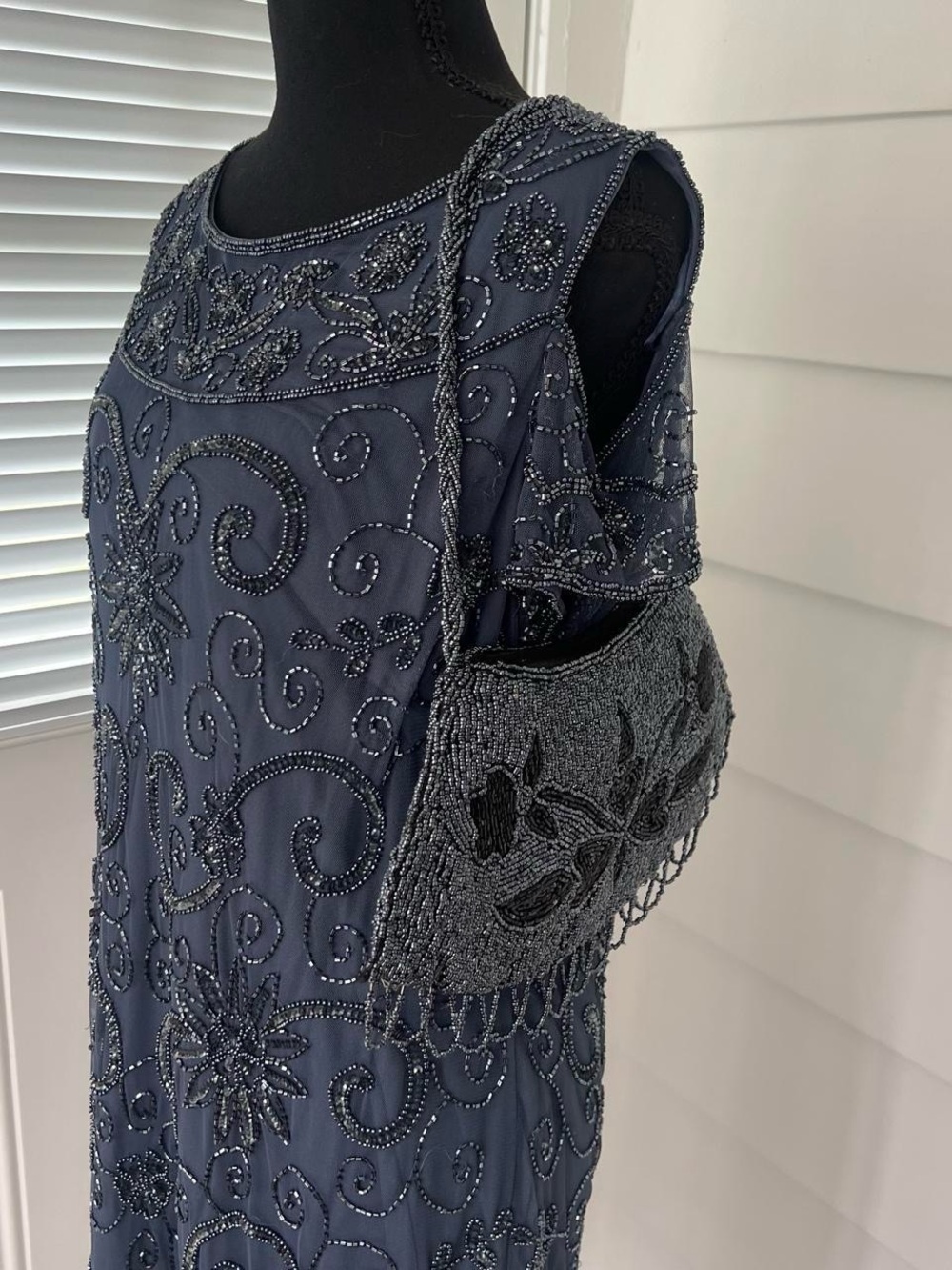 Vintage Elegant Navy Beaded Sleeveless Dress evening gown